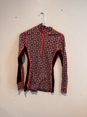 Kari Traa Pink & Black Geometric Half-Zip Top with Coral Trim